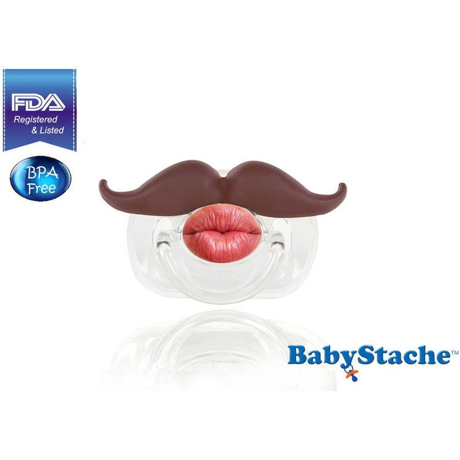 Babystache Kissable Barber Pacifier - Mustache & Lips - Brown