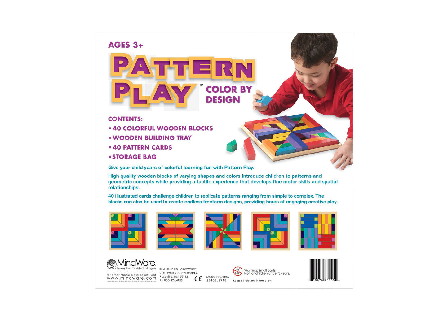 MindWare Pattern Play Colorful Wooden Blocks and Tray Set