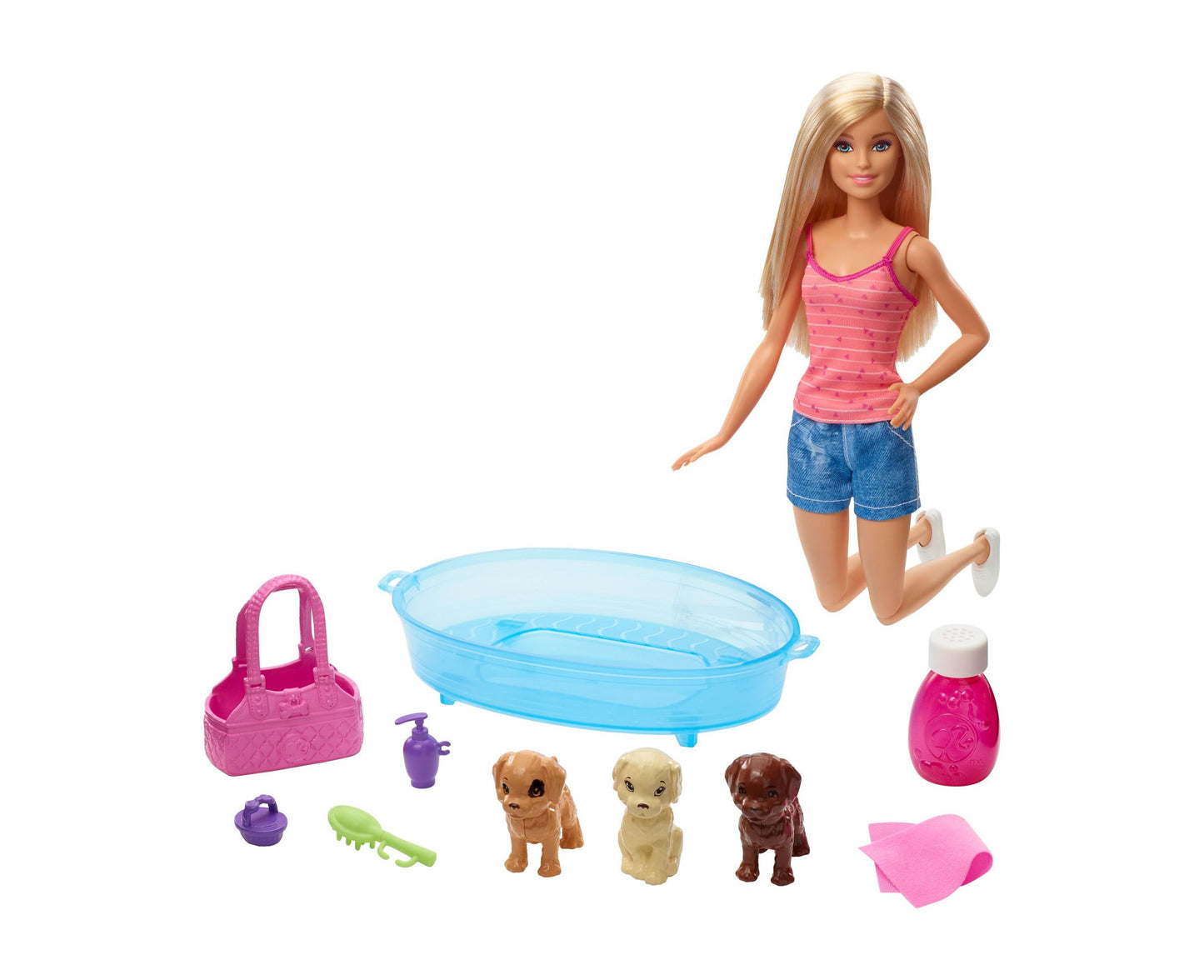 Barbie Doll with Puppy Bath Playset - Interactive Grooming Fun