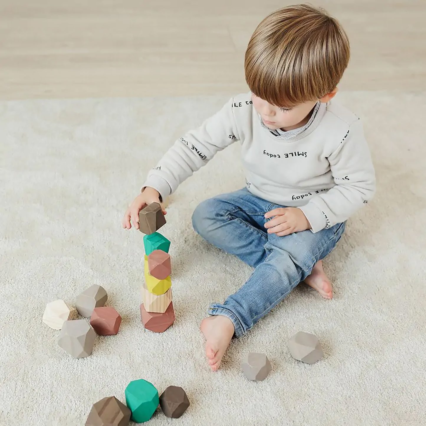 Miniland Towering Wooden Stones - 18-Piece Eco-Friendly Building Set