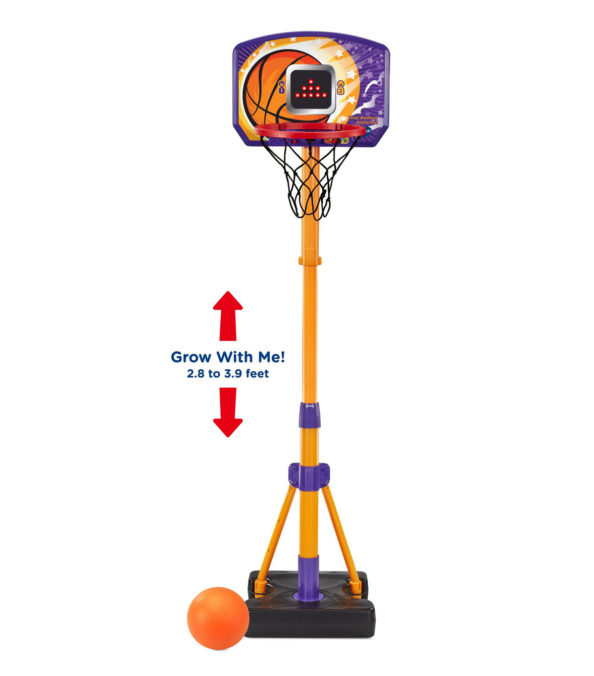 VTech Hoop Madness Basketball Adjustable Playset with orange ball and electronic scoreboard