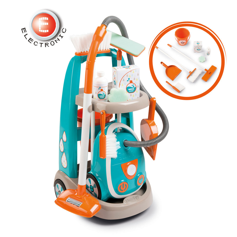 Smoby Interactive Kids Cleaning Trolley Playset - Ages 3+