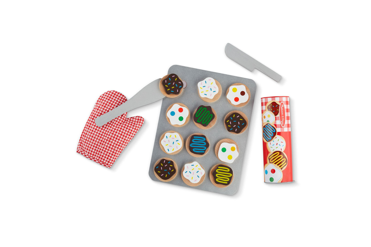 Melissa & Doug Slice and Bake Cookie Set with colorful wooden cookies and baking accessories