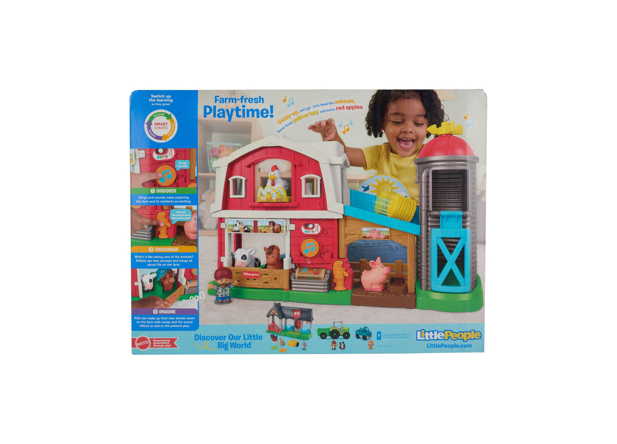 Fisher-Price Little People Caring Fun Animal Farm Playset with red barn, interactive features, farmer figure, and ani...