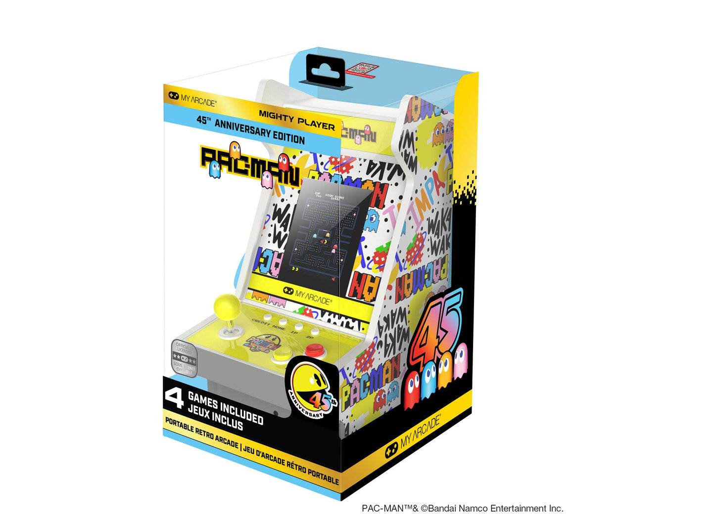 My Arcade Pac-Man 45th Anniversary Mighty Player portable retro arcade with yellow joystick and buttons