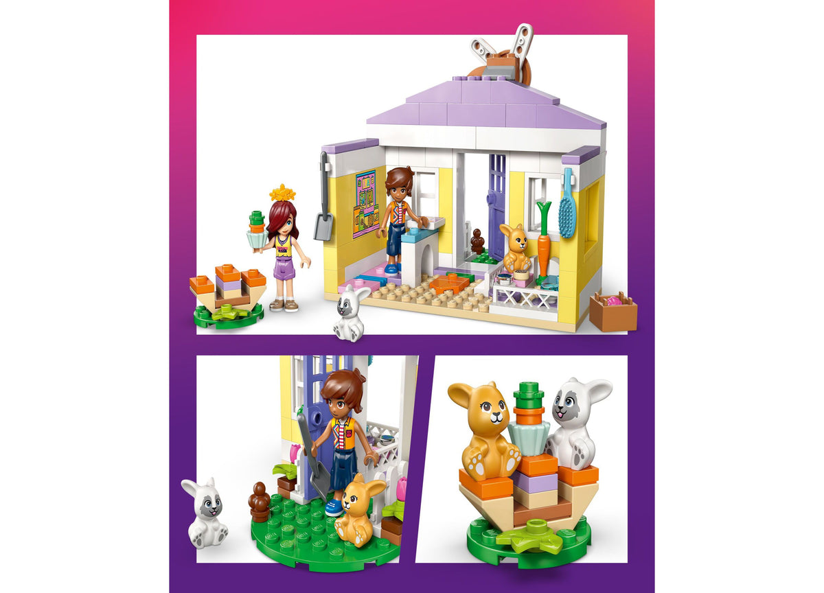 LEGO Friends Heartlake City Bunny Hotel 161-piece set with minidolls, bunnies, and hotel building