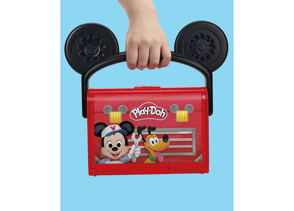 Play-Doh Disney Junior Mickey Mouse On-the-Go Garage Playset red carrying case with Mickey character, blac...