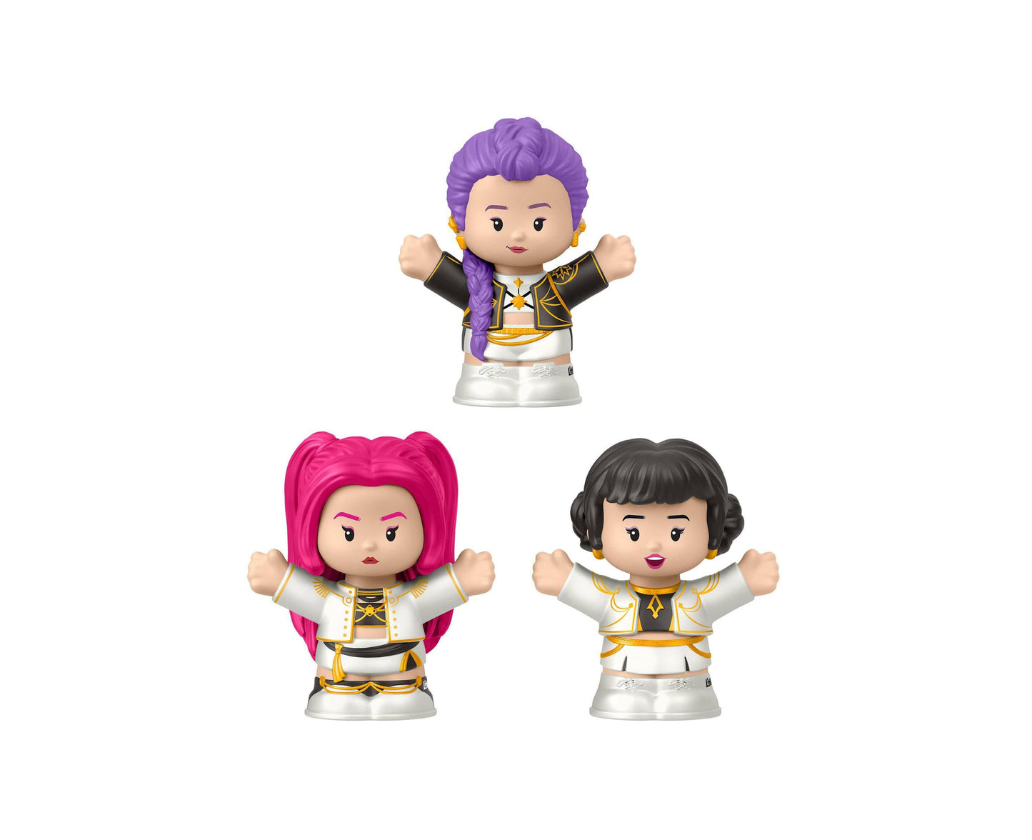 Little People KPop Demon Hunters HUNTR/X 3-piece figure set with purple, pink, and black hair characters