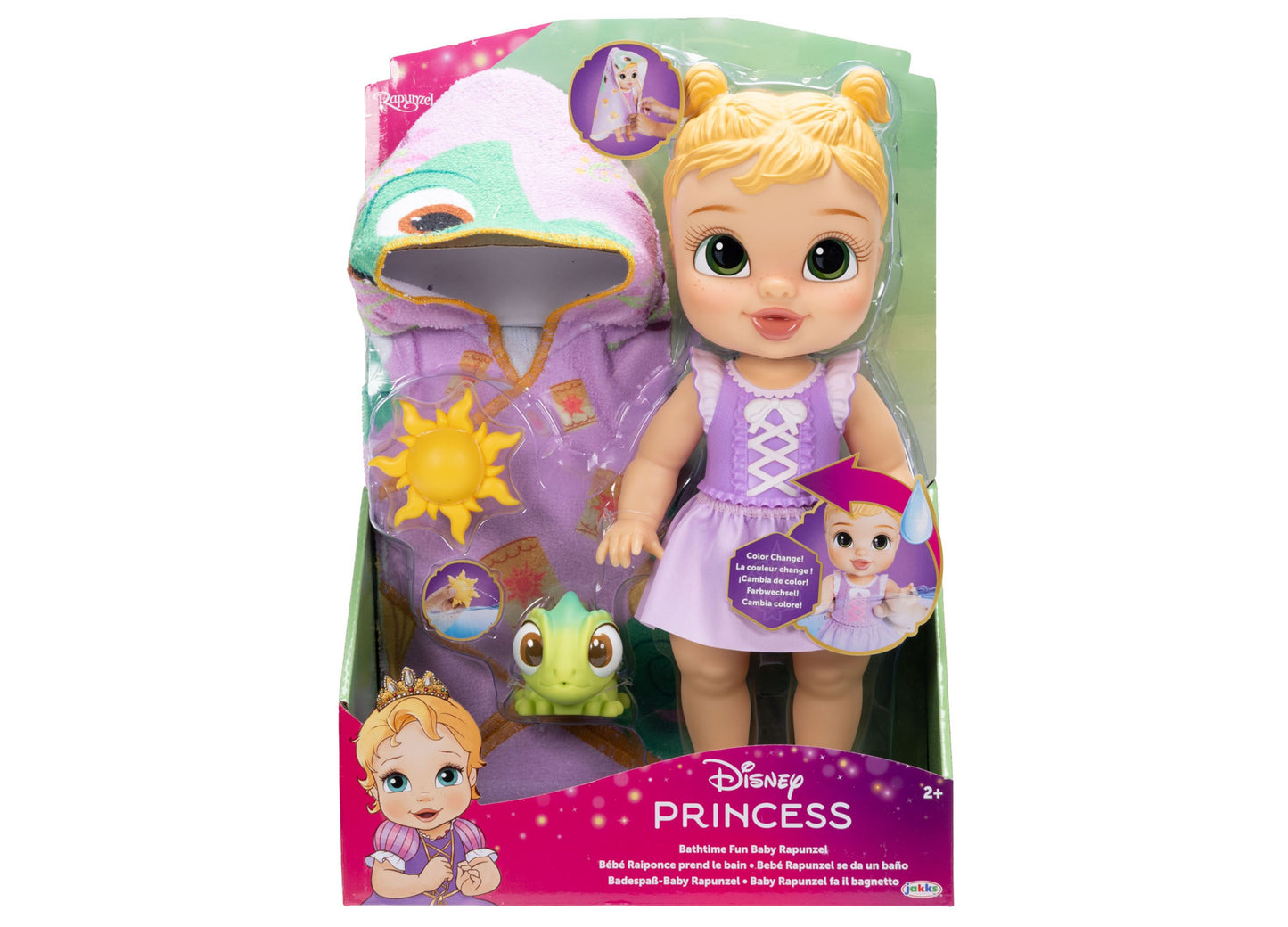 Disney Princess Bathtime Baby Rapunzel doll in purple dress with water squirters and accessories