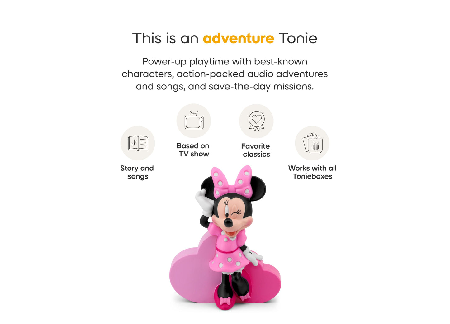 Pink Minnie Mouse Tonie figurine with bow, sitting on pink cloud base for audio storytelling