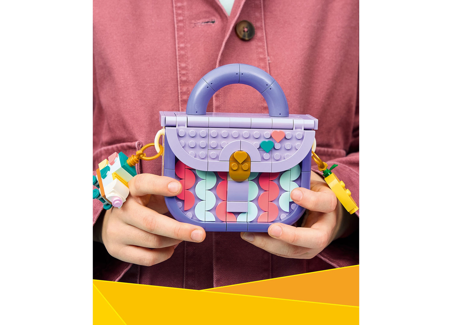 LEGO 3 in 1 Art Fashion Bag 31391 in purple, pink, and teal with handle