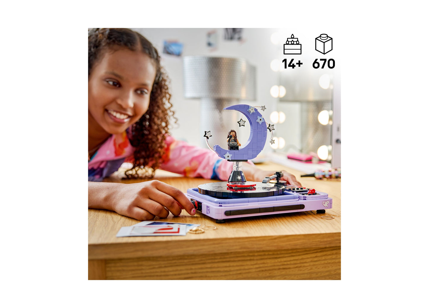 LEGO Olivia Rodrigo Concert Moon 43029 rotating record player building set with purple base and moon stage