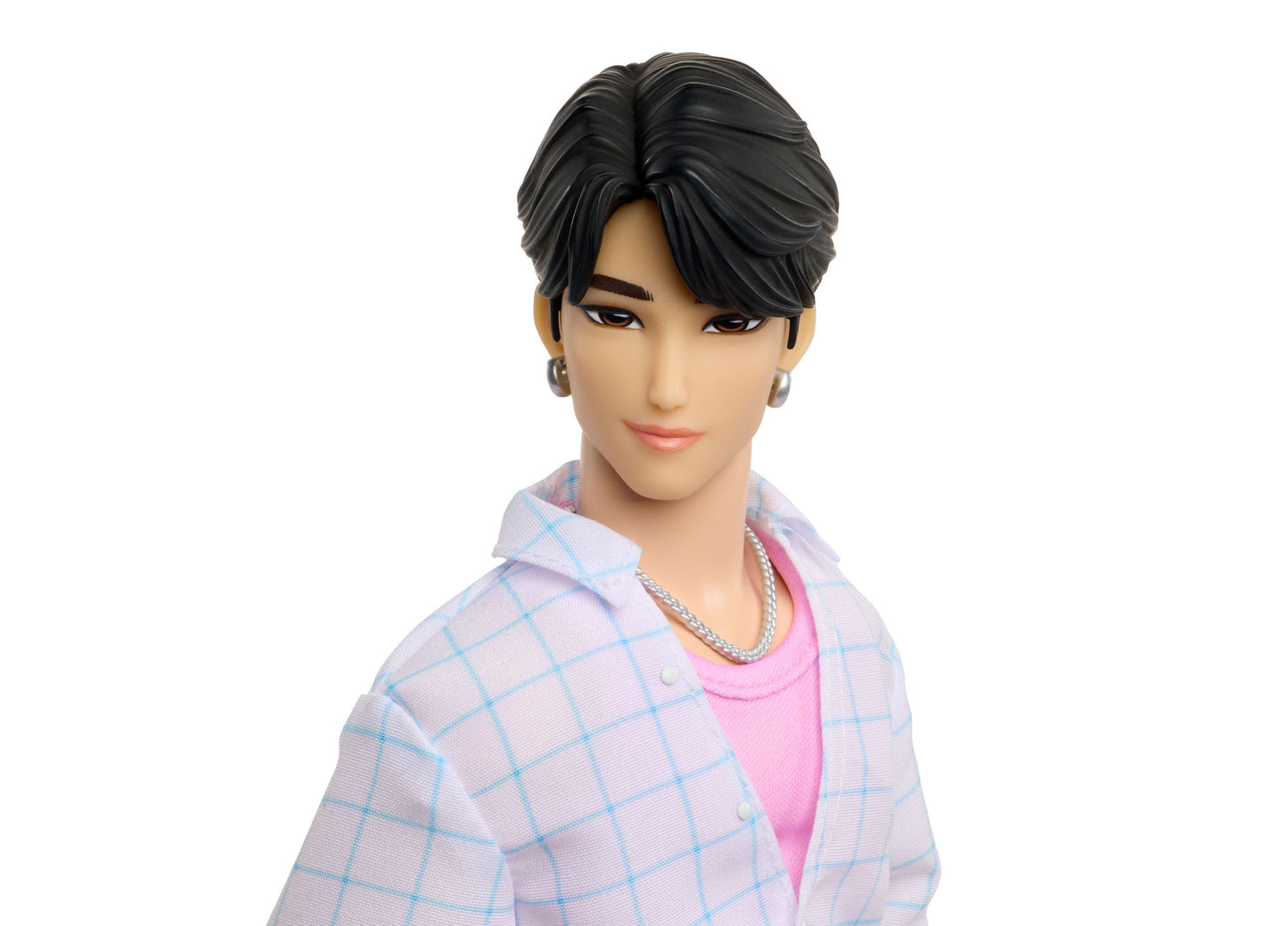 Kpop Demon Hunters Saja Boys Jinu Soda Pop 12" Fashion Doll with black hair, pink top, and posable joints