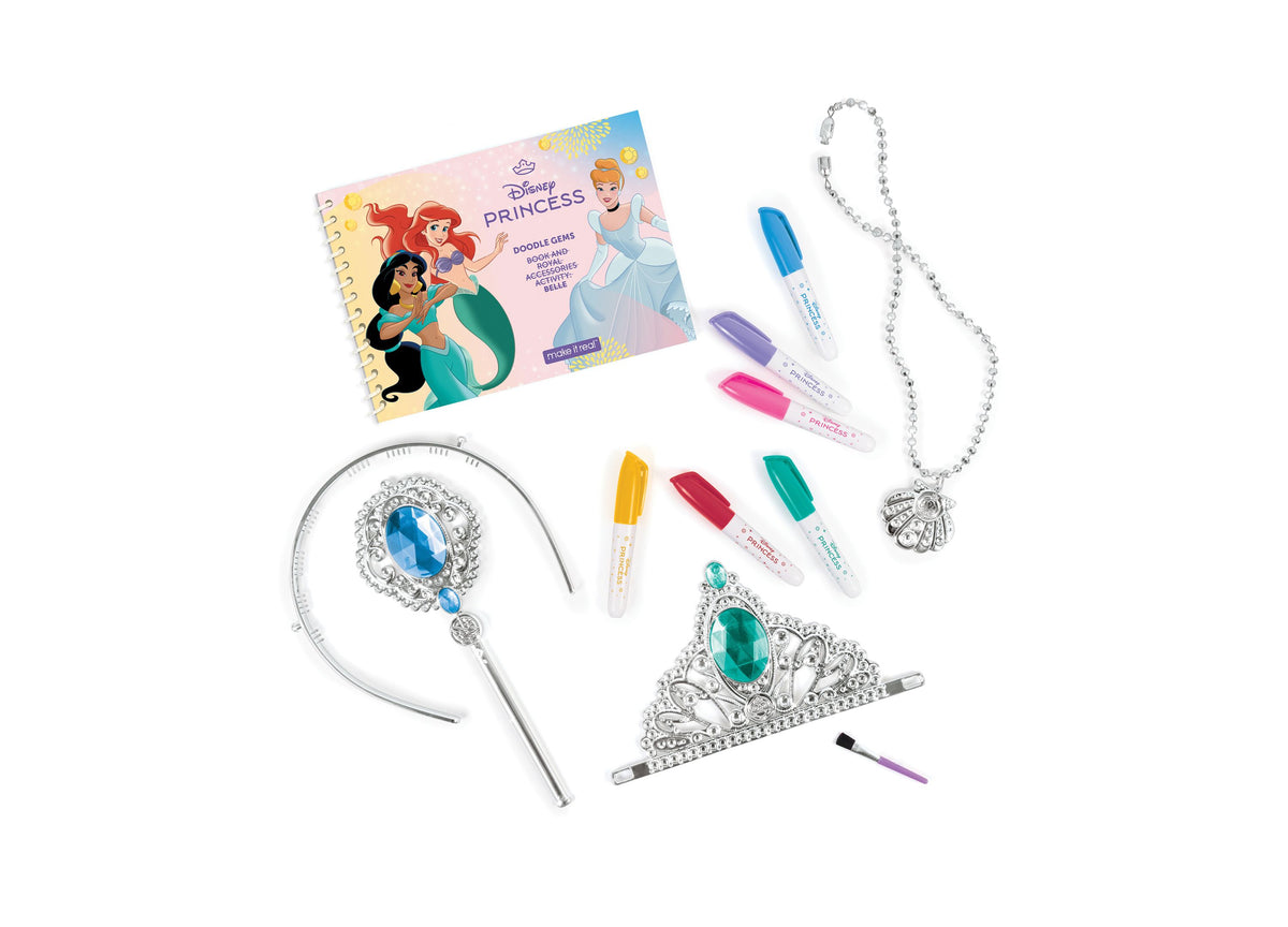 Make It Real Doodle Gems Disney Princess-Inspired Book and Royal Accessories Activity, Ages 6+