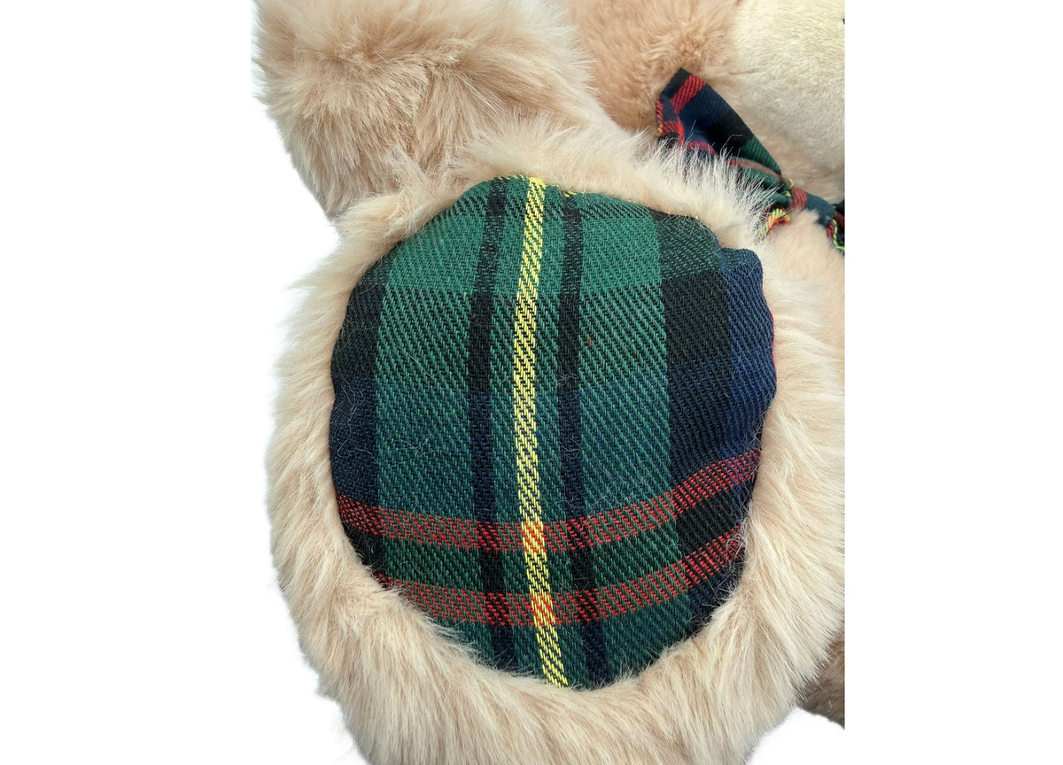Wild Hippo 13" Holiday Plaid Plush Bear with cream-colored body and green tartan plaid paws