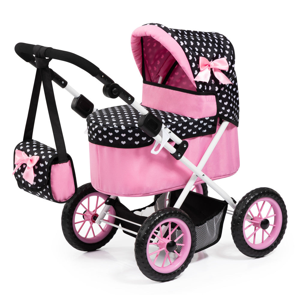 black baby doll with stroller Bayer Design Trendy Pram - Hearts Black & Pink