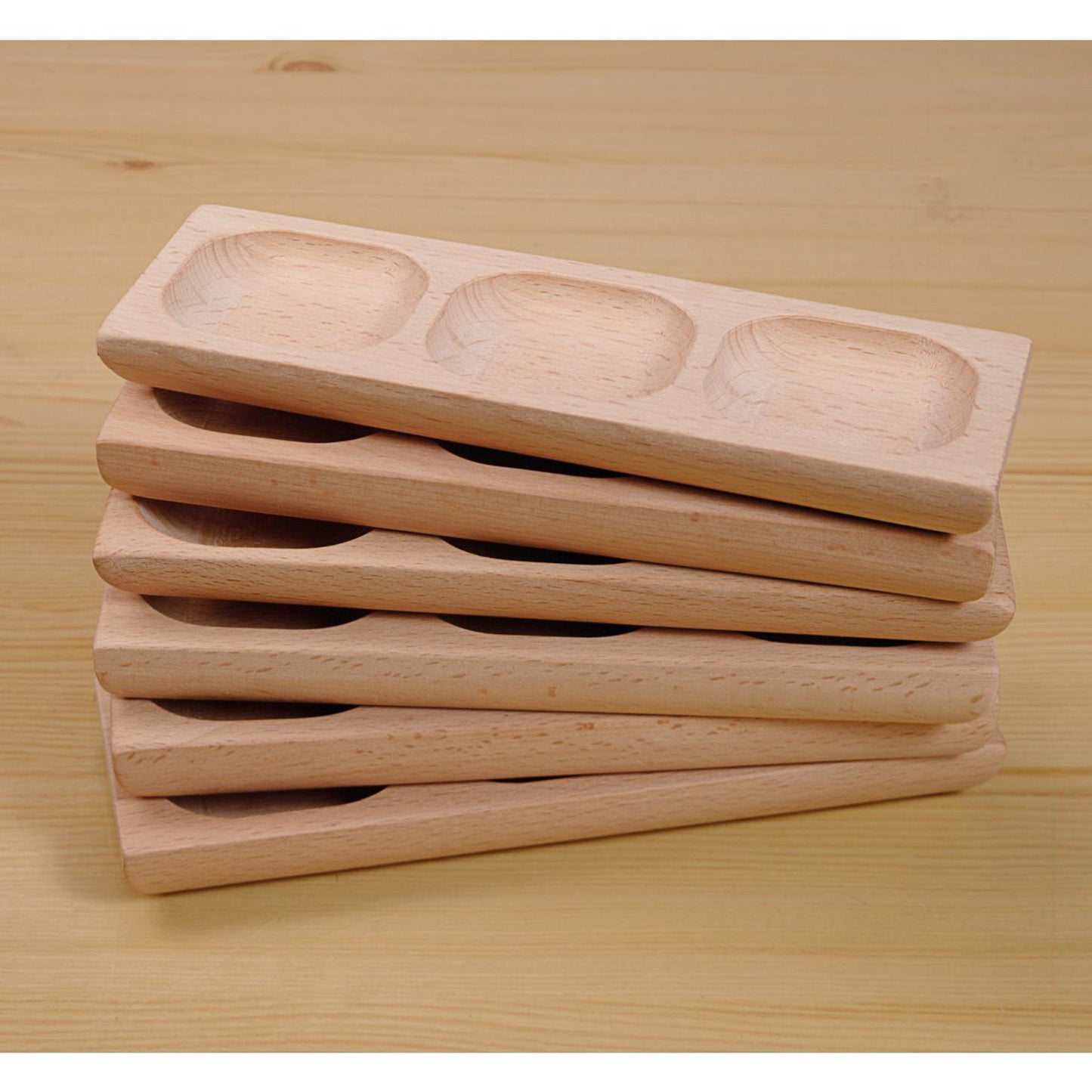 Wooden Word Building Tray with three compartments, natural beech wood construction, stacked display