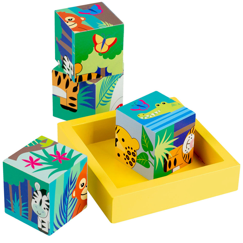 Orange Tree Toys Jungle Animals Wooden Block Puzzle - Ages 12 Months+