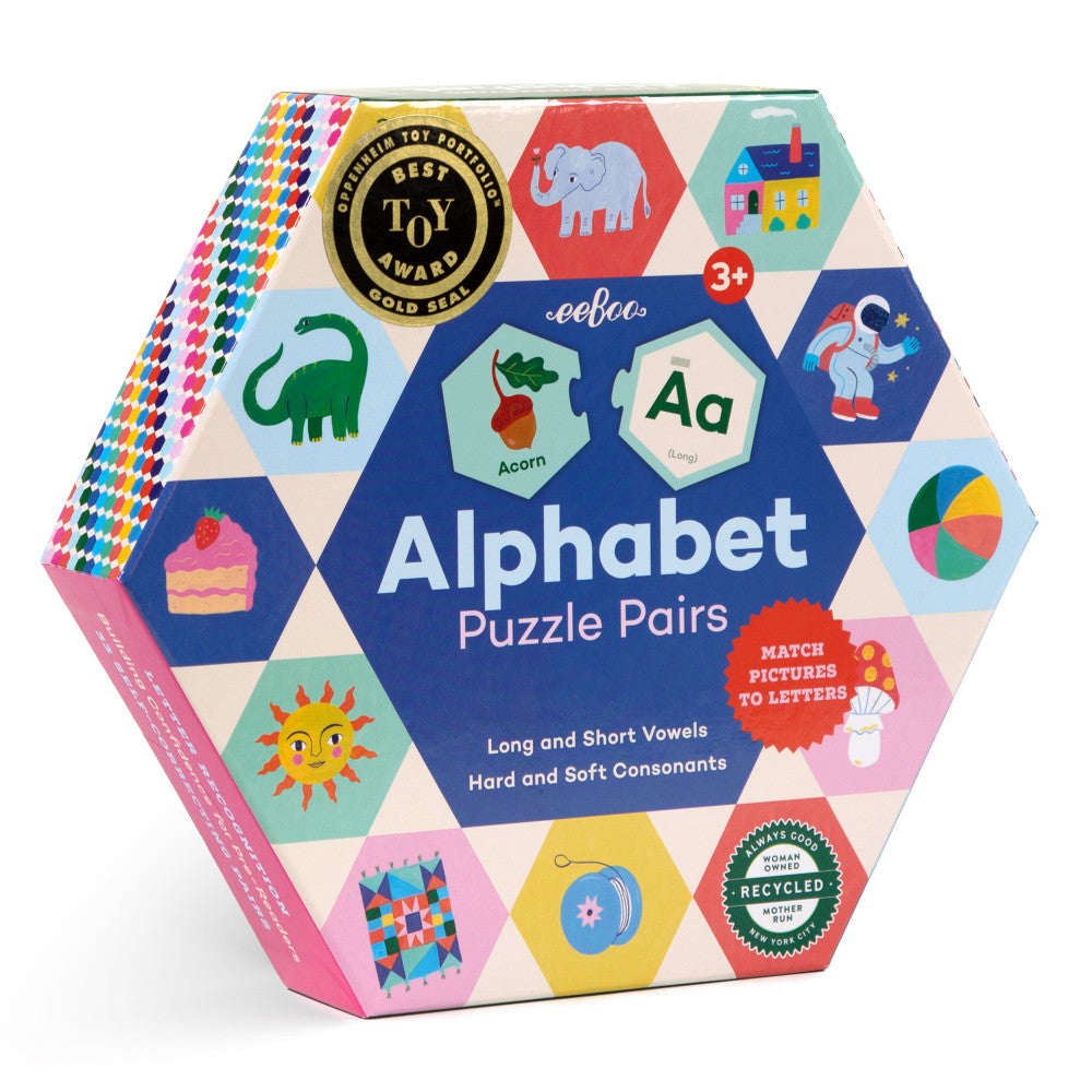 eeBoo Alphabet Hexagon Puzzle Pairs - 33 Pairs, Educational Toy for Kids Ages 3+