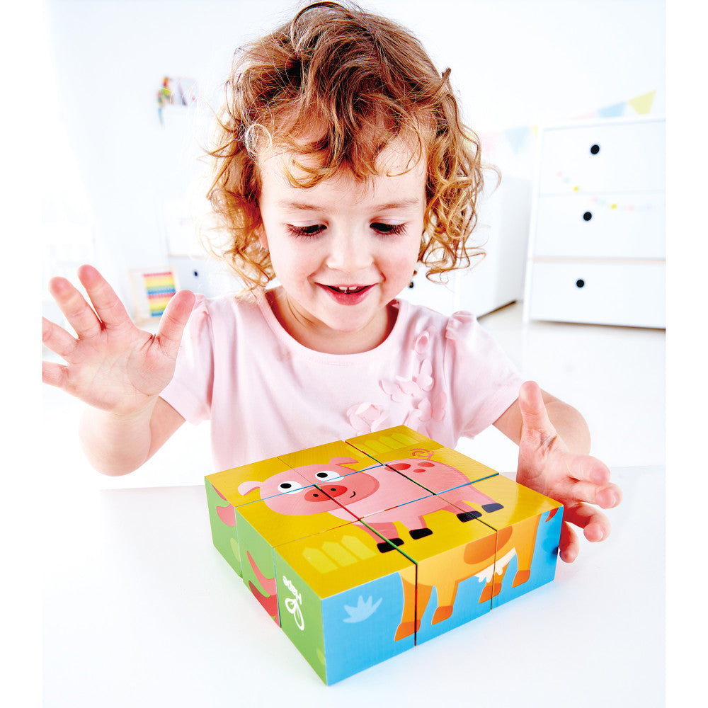 Hape: Farm Animal Block Puzzle - 9pc Wooden Stacking Blocks Puzzle