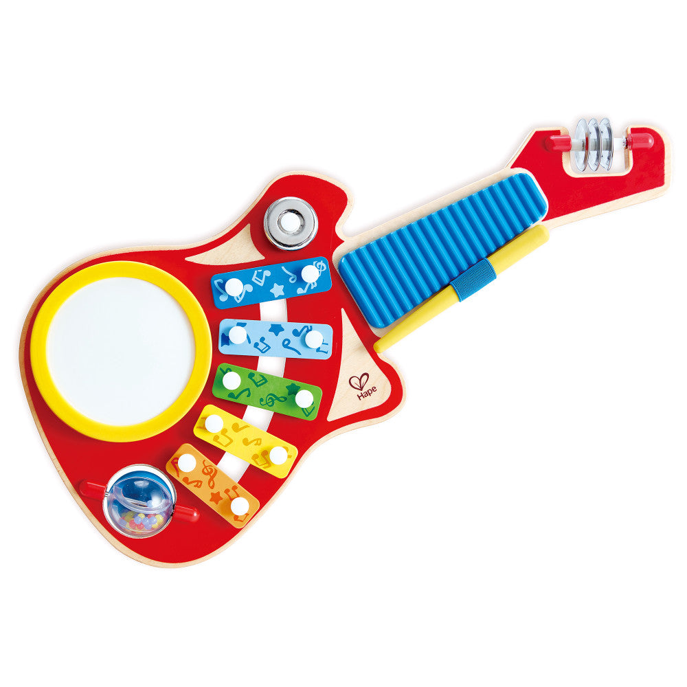 Hape: 6-In-1 Music Maker - Rainbow Colors, Wooden Guitar Shaped Musical Toy