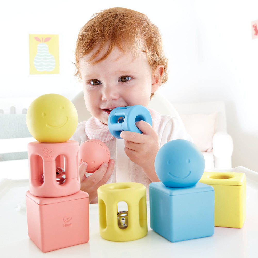 Hape Geometric Rattle Trio - 9 Piece Soft Touch Shape Set