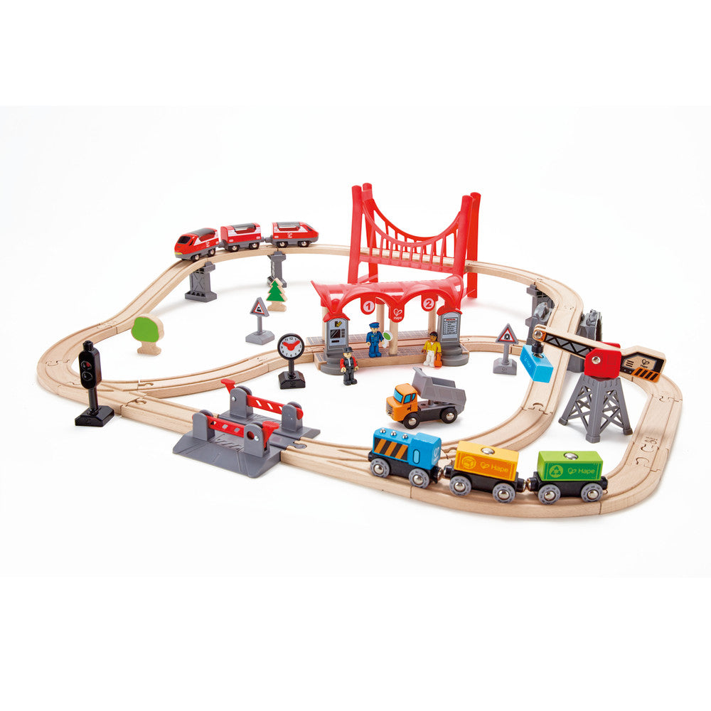 Hape Busy City Rail 51-Piece Wooden Train Set for Kids Age 3+
