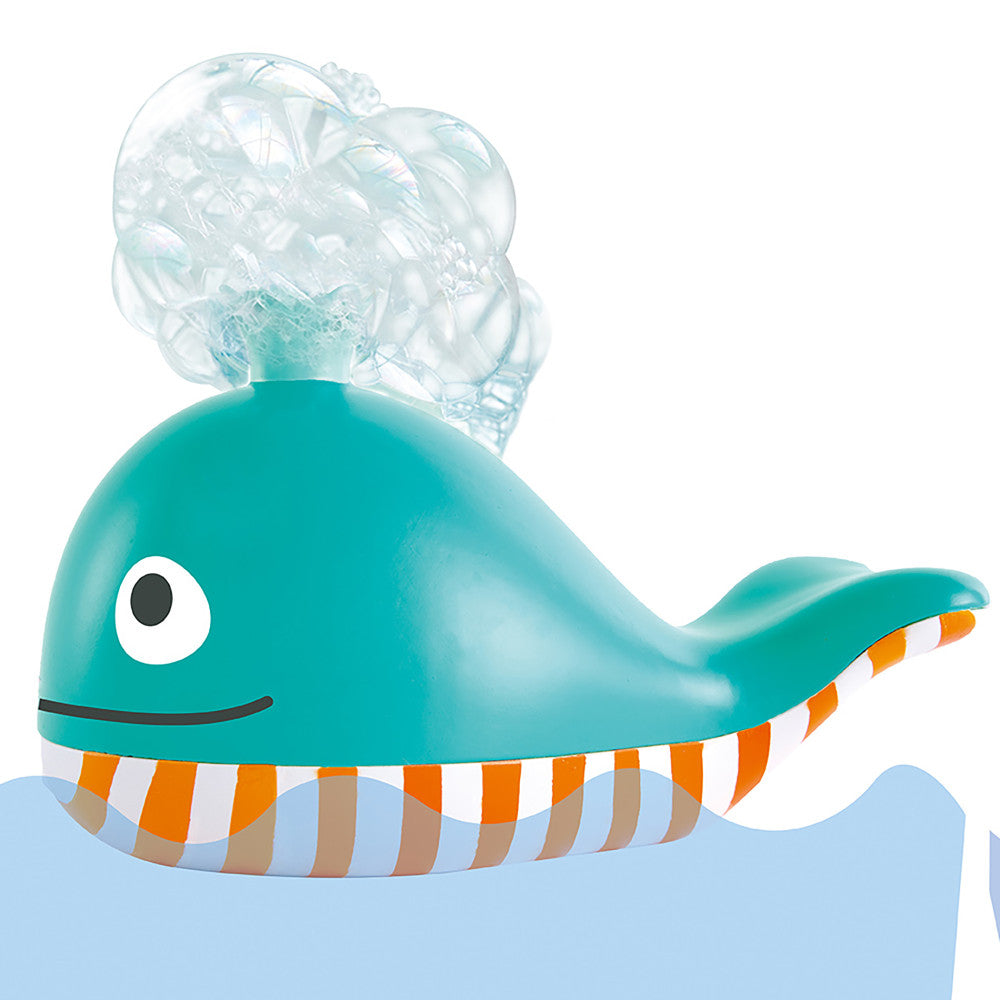 Hape: Bubble Blowing Whale - Blue & Yellow - Bath Time Water Squirting Toy