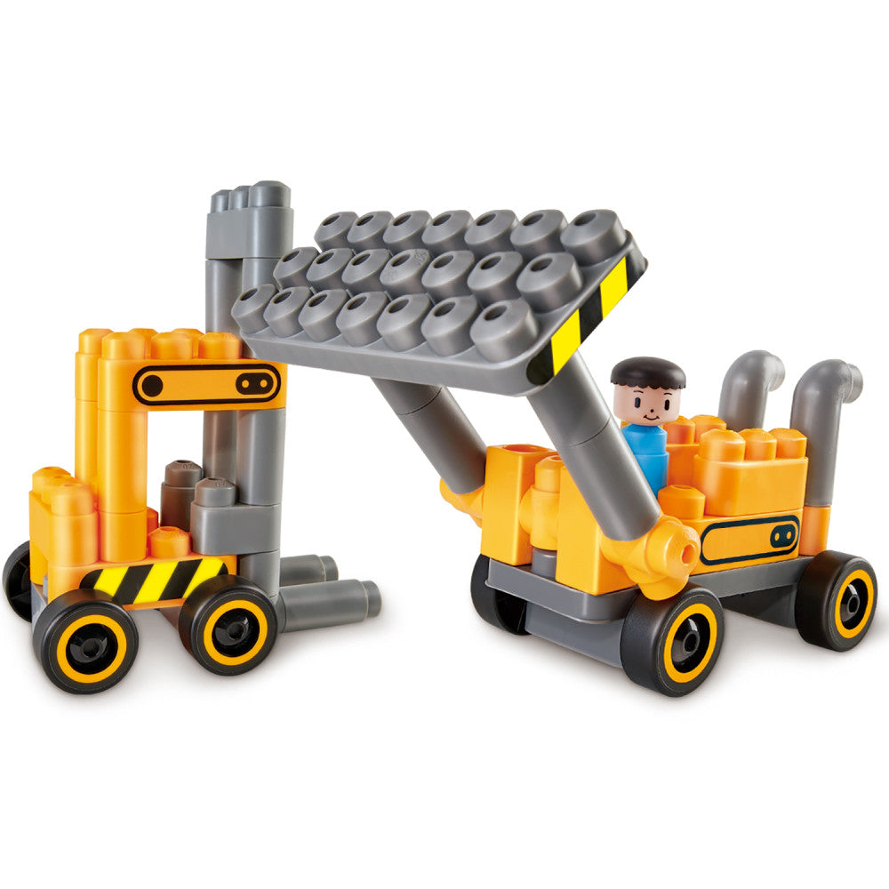 Hape: PolyM: Construction Site - Yellow-Grey - 43pc Building Blocks Toy Set
