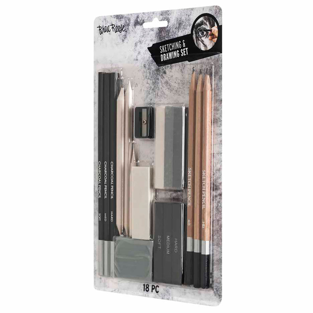 Brea Reese: Beginners Sketch & Draw Set - 18pc - Pencils-Erasers-Tools Set