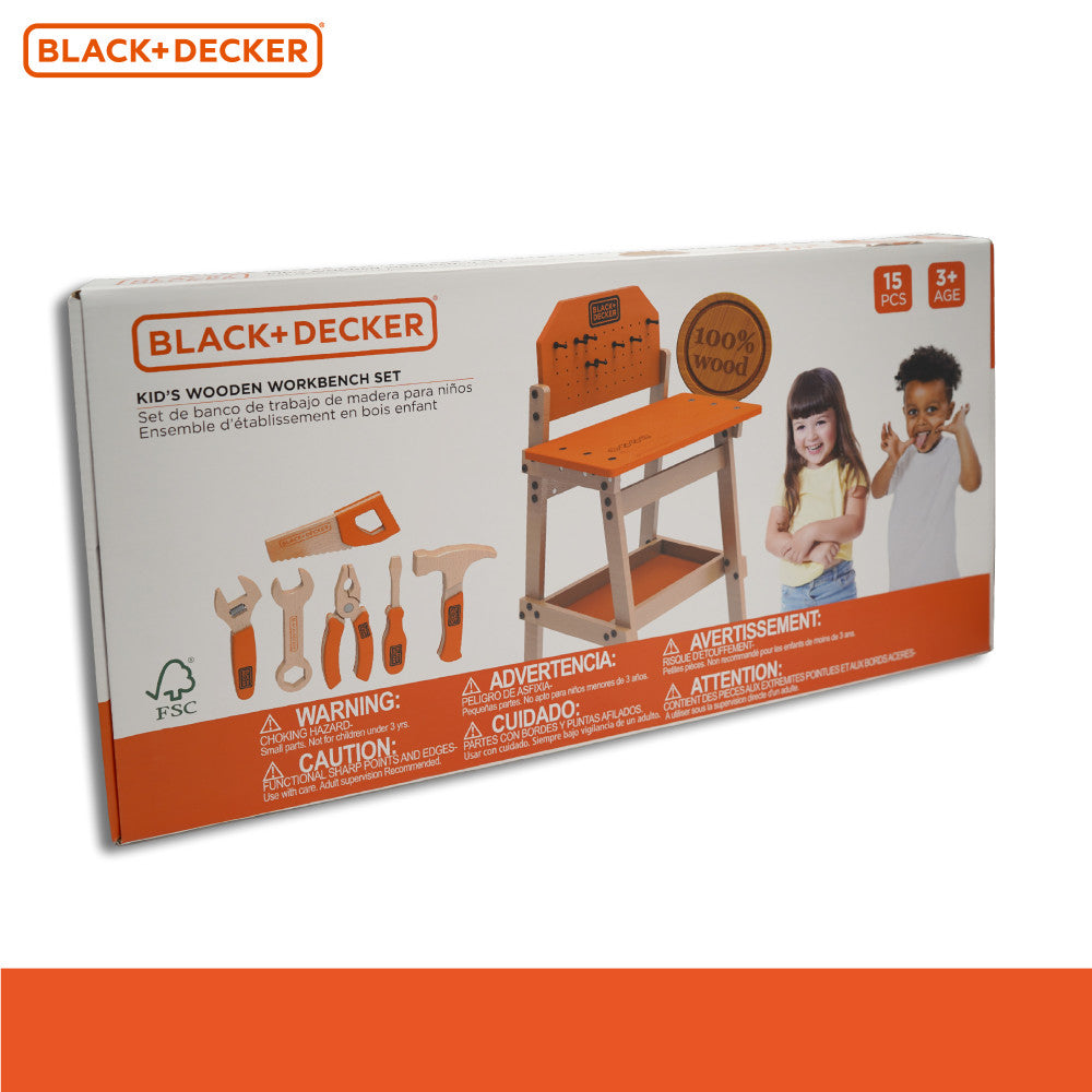 Black & Decker 6-Piece Kids Workbench & Wooden Tool Set - Pretend Play