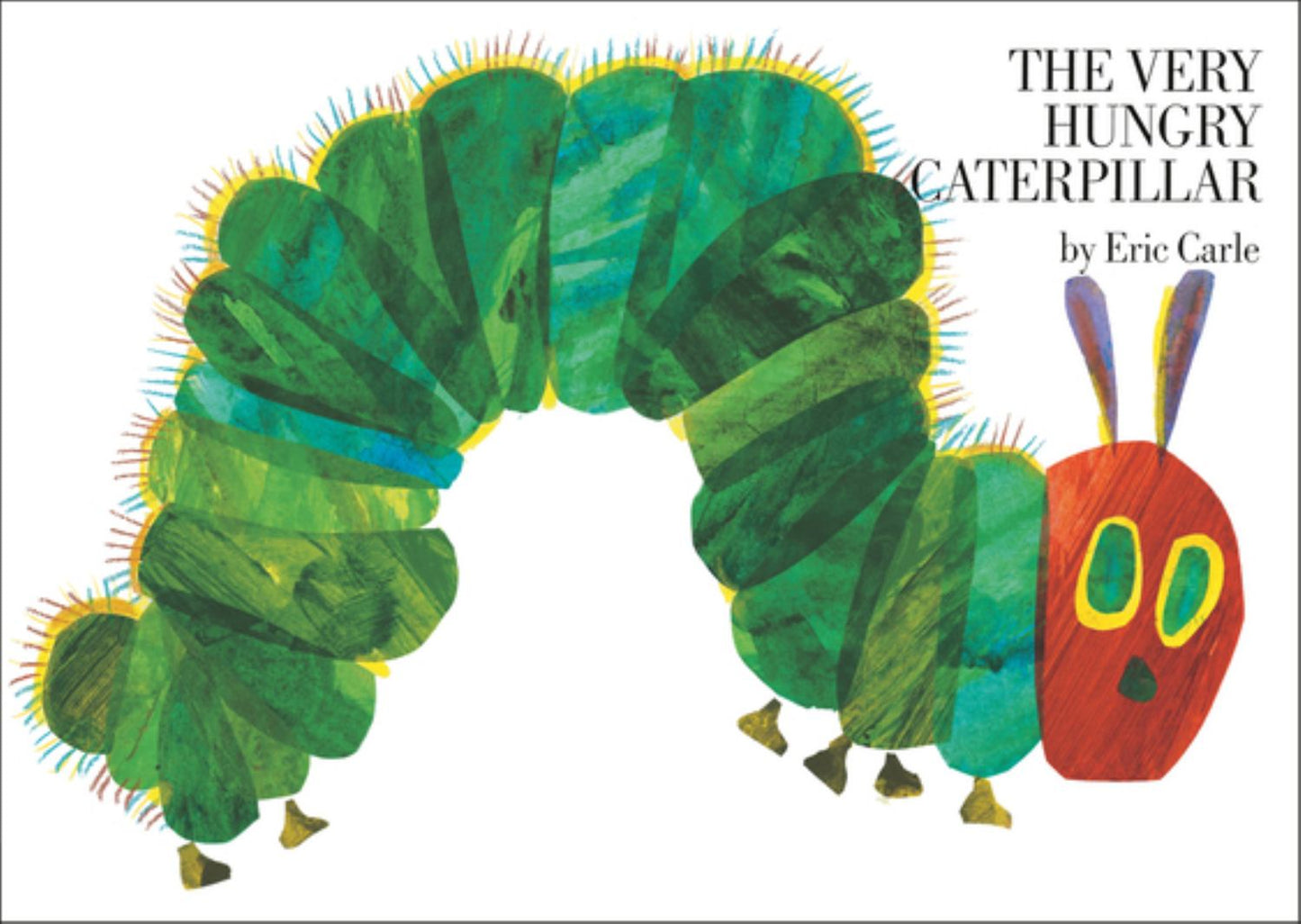 The Very Hungry Caterpillar plush toy with green segmented body and red apple head