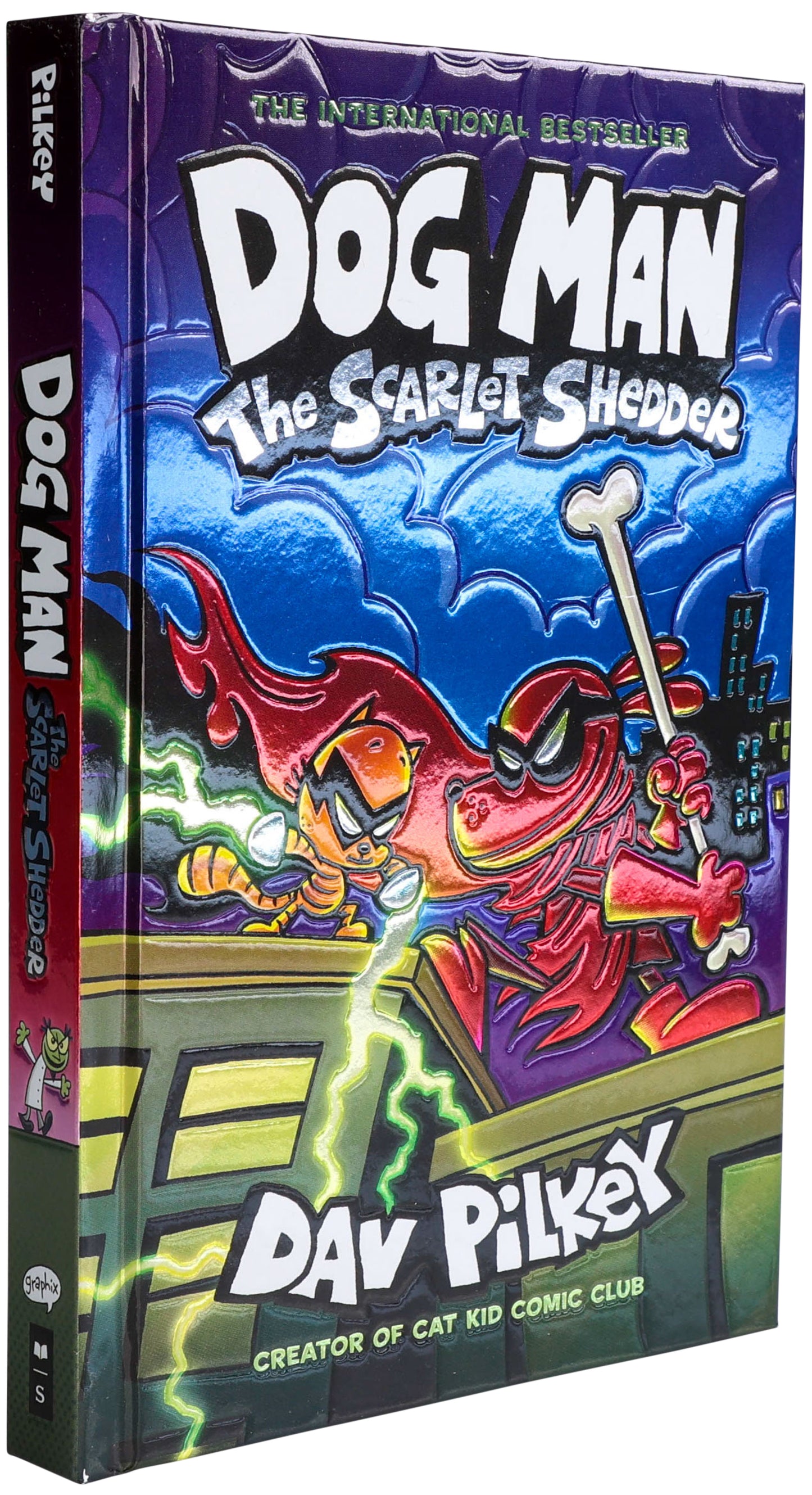 Dog Man Scarlet Shedder book with foil cover by Dav Pilkey