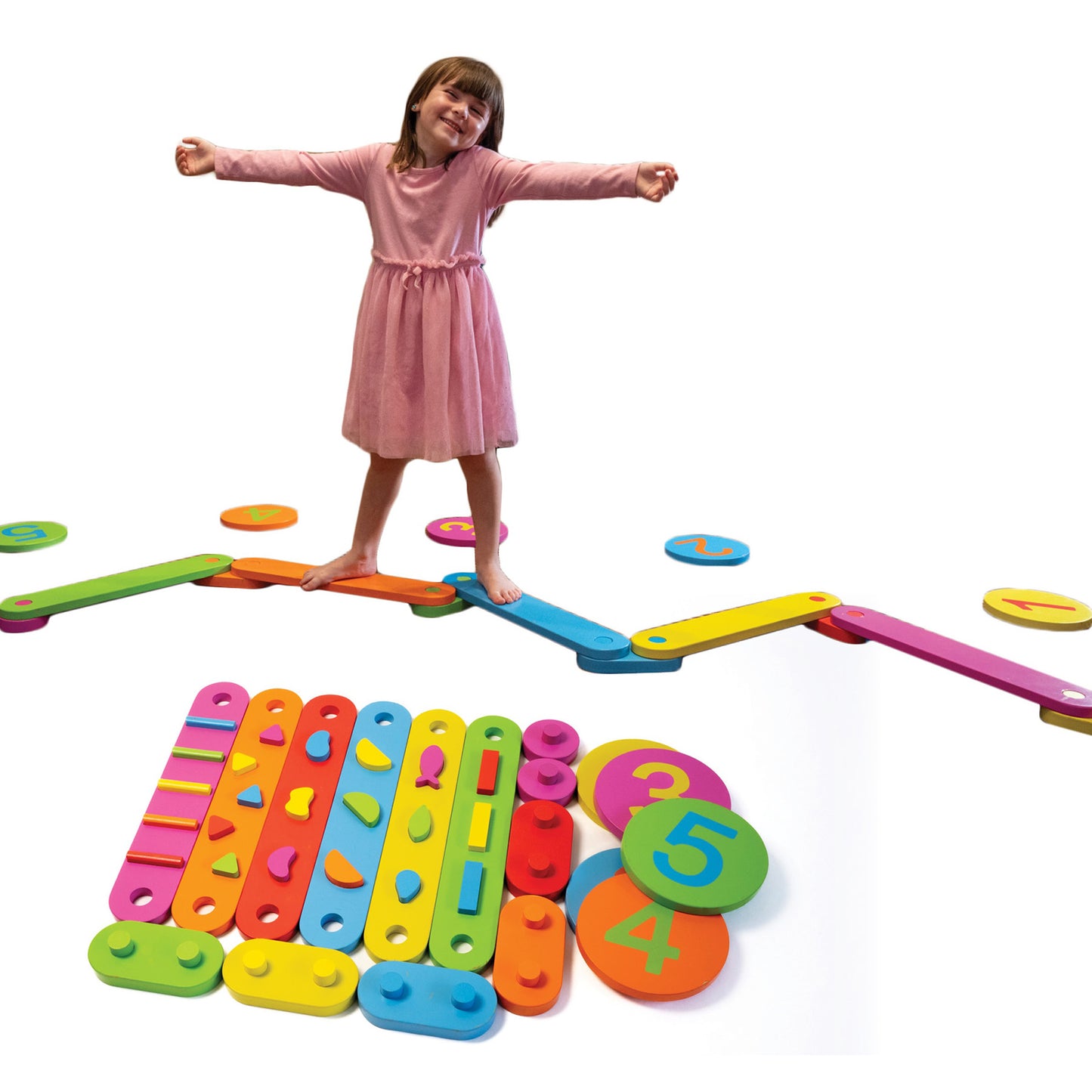 Bintiva Wood Obstacle Course Balance Path with Numbers, 17 Pieces