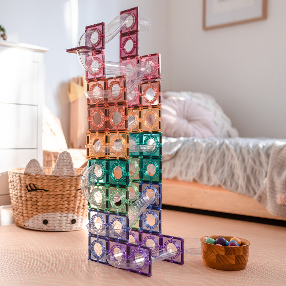 Connetix Pastel Ball Run Pack Magnetic Tiles, 106 Pieces