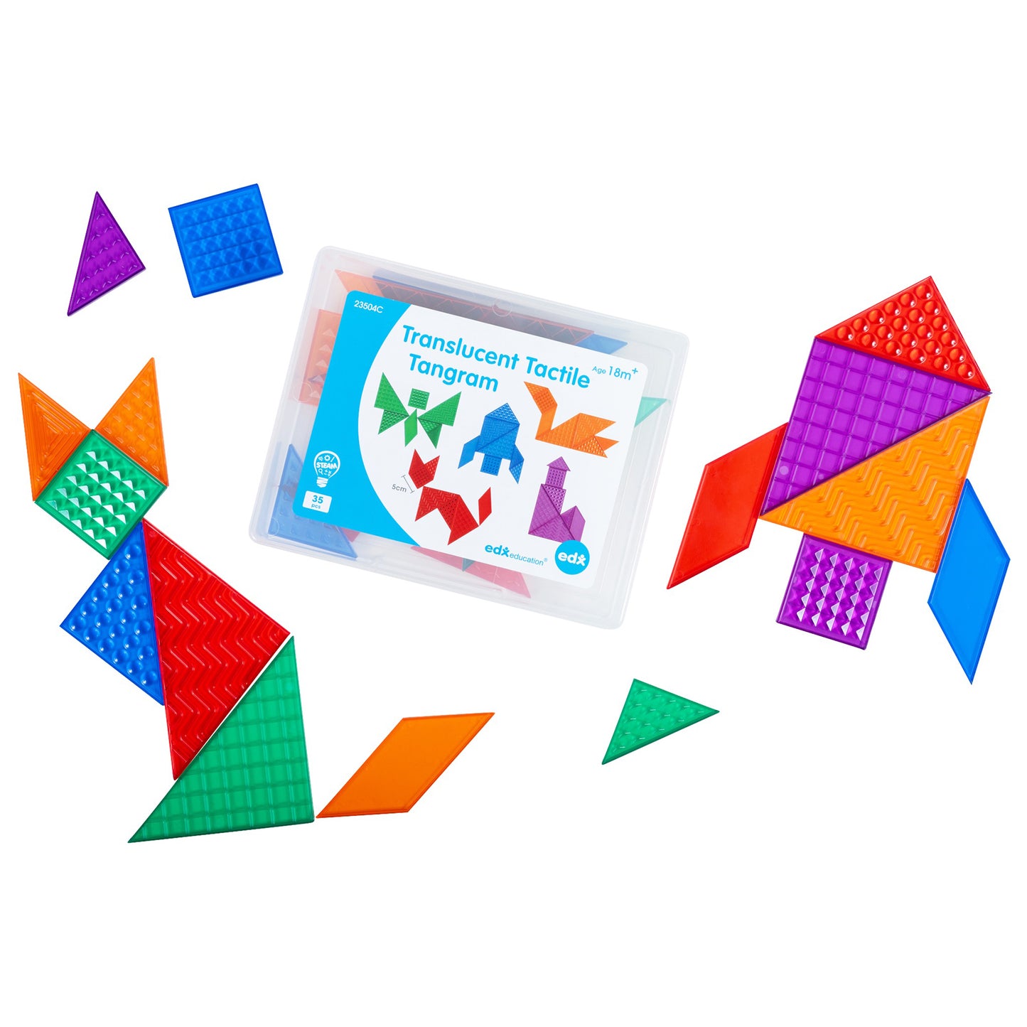 edxeducation Translucent Tactile Tangrams - Sensory Exploration Set