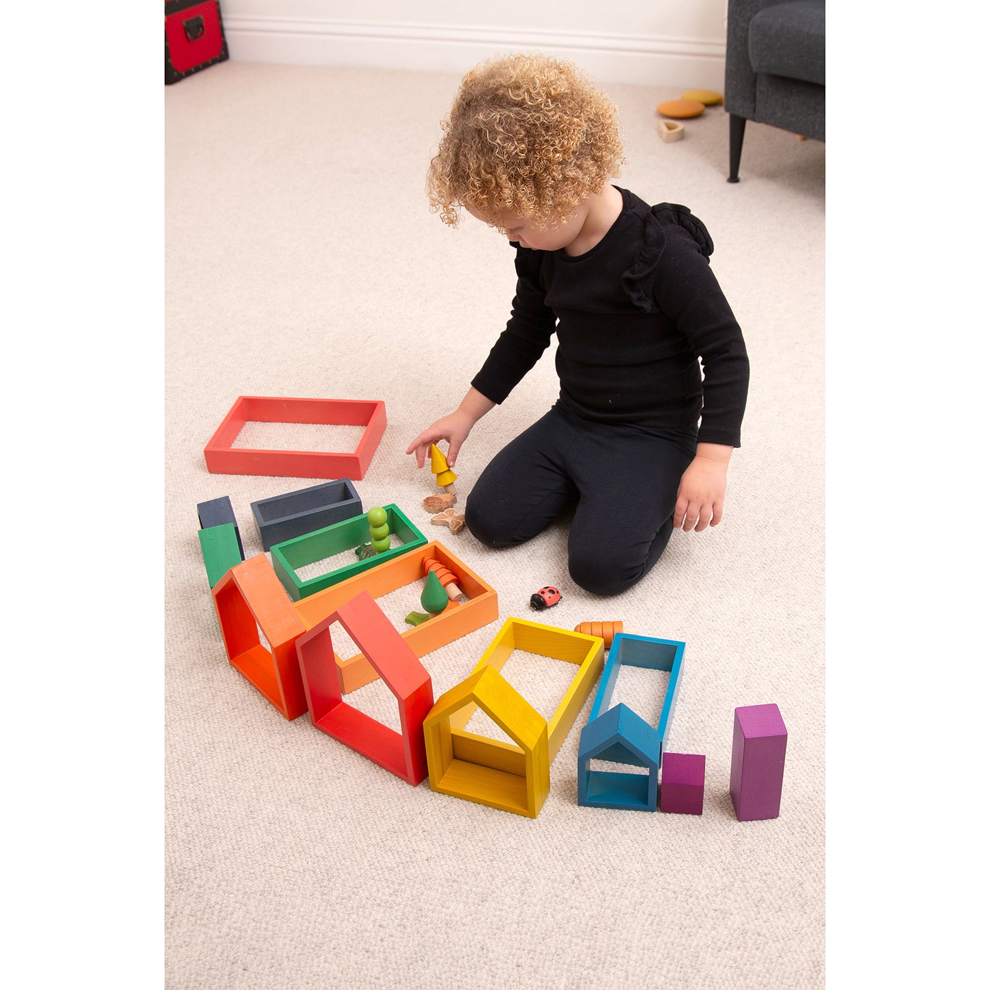 TickiT Rainbow Architect Houses - Colorful Wooden Nesting Play Set of 7