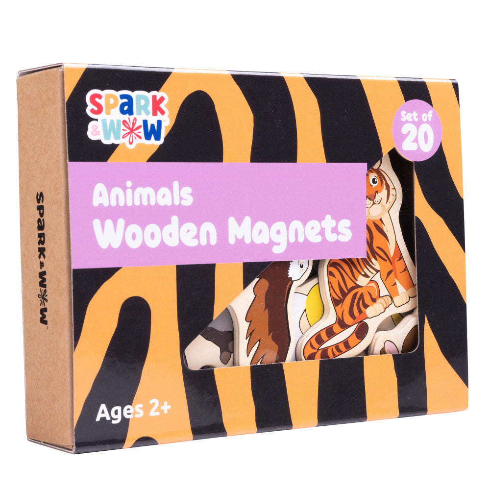 Spark & Wow Colorful Wooden Animal Magnets - Set of 20