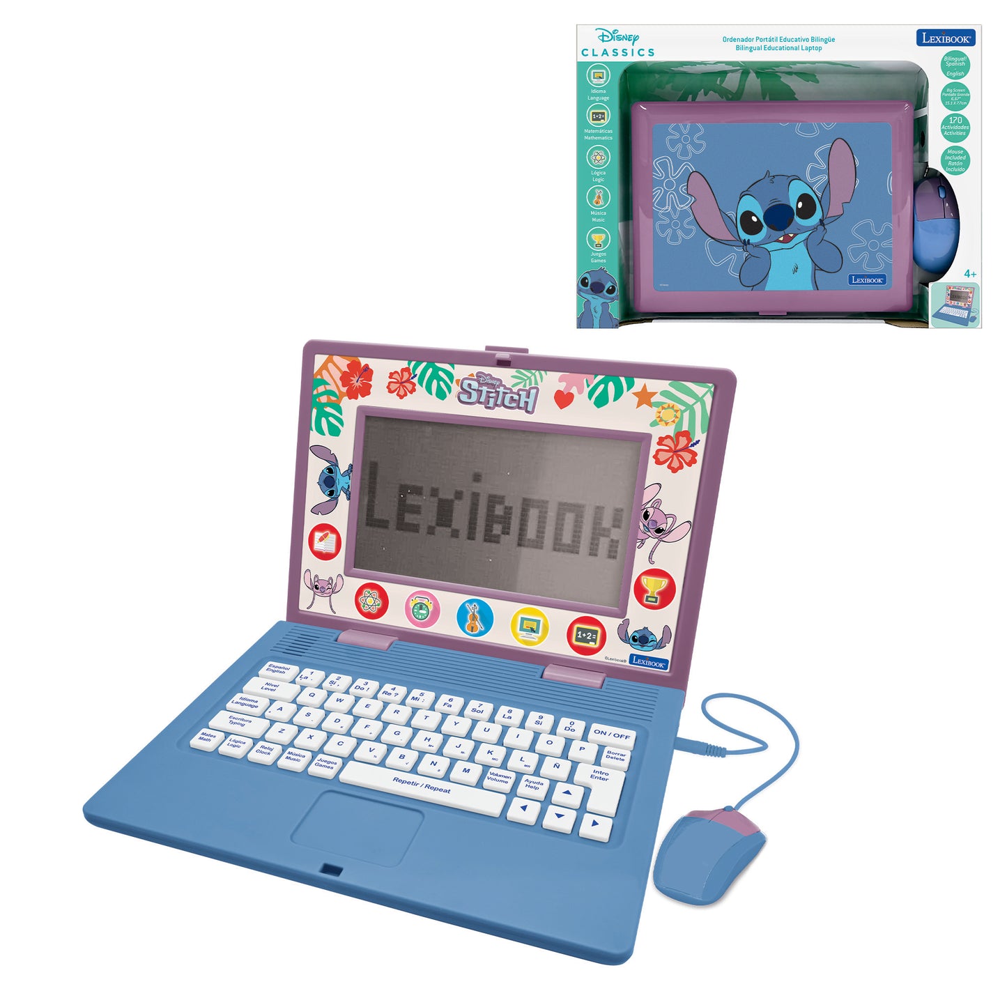 Lexibook Disney Stitch Bilingual Educational Laptop, 170 Activities, Blue
