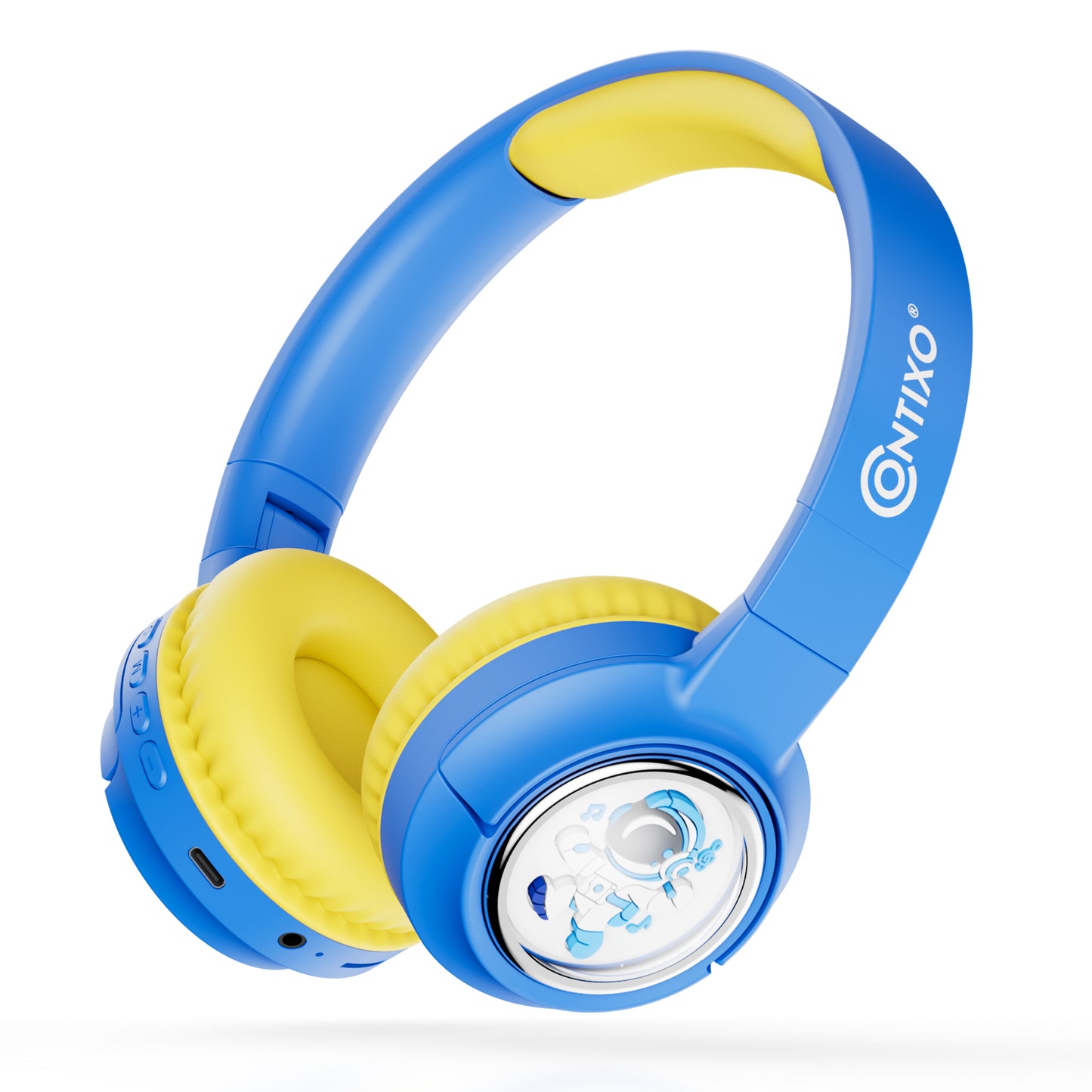 Contixo Kids Bluetooth Headphones - Safe Volume, LED Lights & Mic, Blue