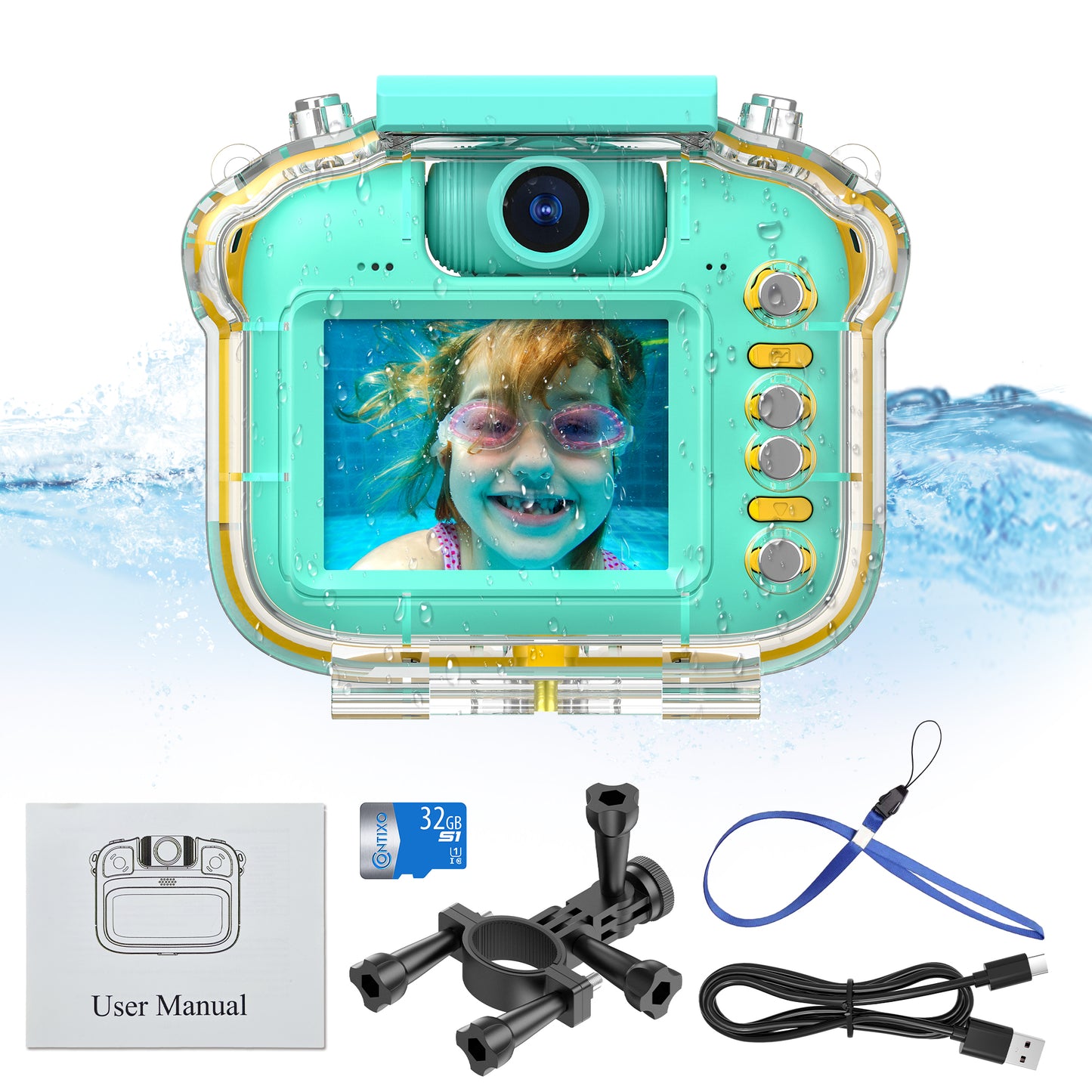 Contixo Kids Waterproof HD Camera - 1080p, 5x Zoom, Playful Games, Green