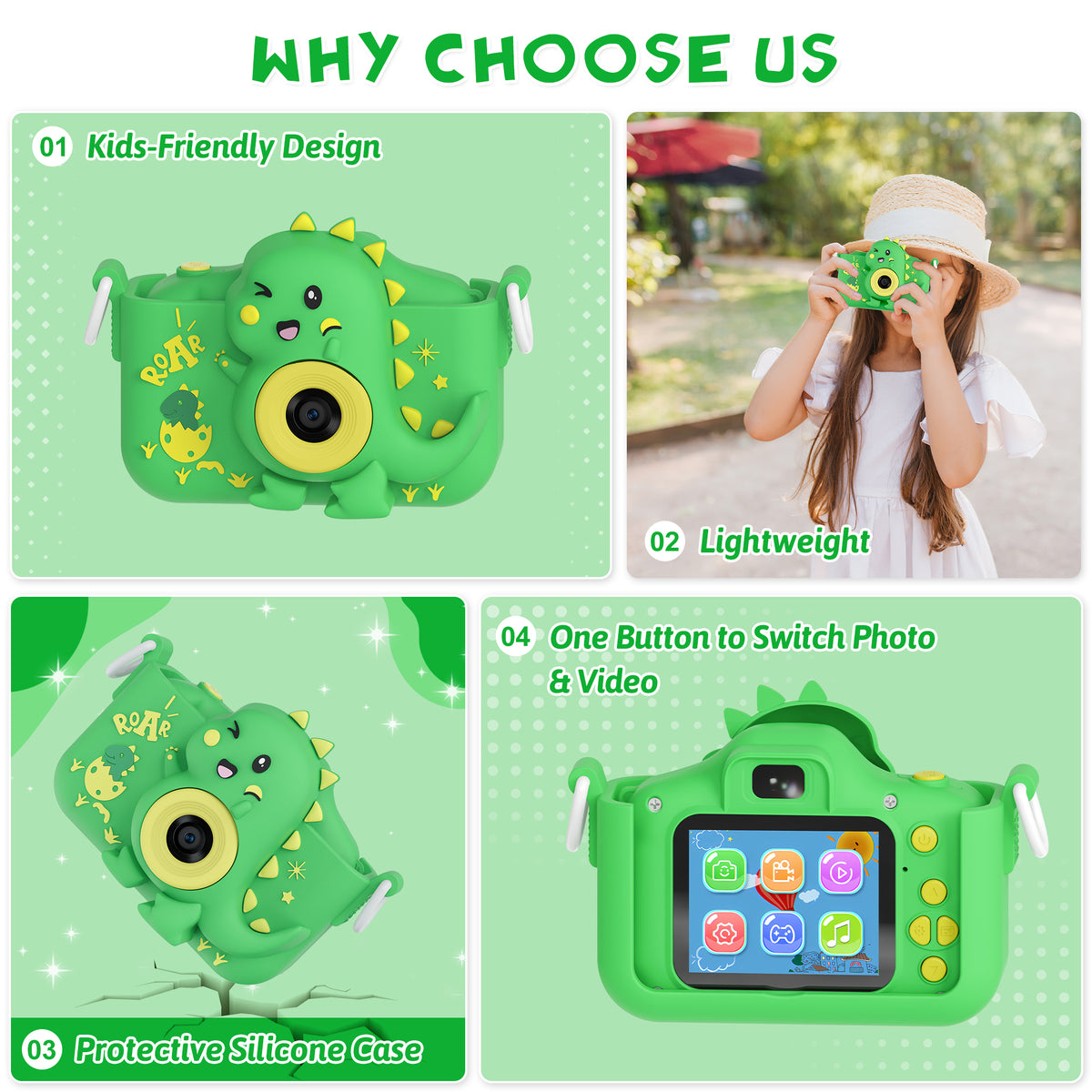 Contixo KC3 DinoSnap Kids Digital Camera - Green Dinosaur