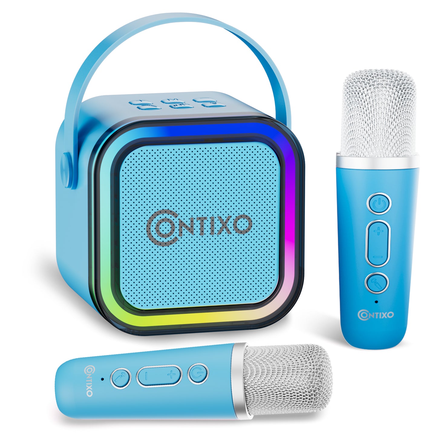 Contixo Mini Karaoke Machine - Bluetooth Portable Party Speaker with Wireless Mics & LED Lights
