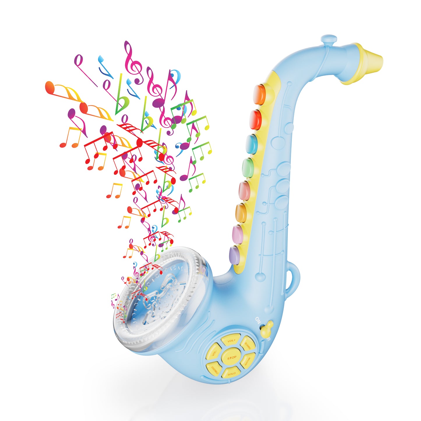 Contixo Saxophone Musical Toy, blue with colorful buttons, lights and music for kids ages 3-10