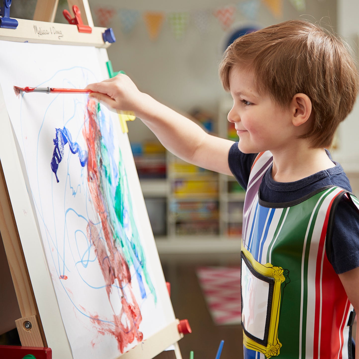 Melissa & Doug Deluxe Adjustable Wooden Art Easel for Kids - Double-Sided Board