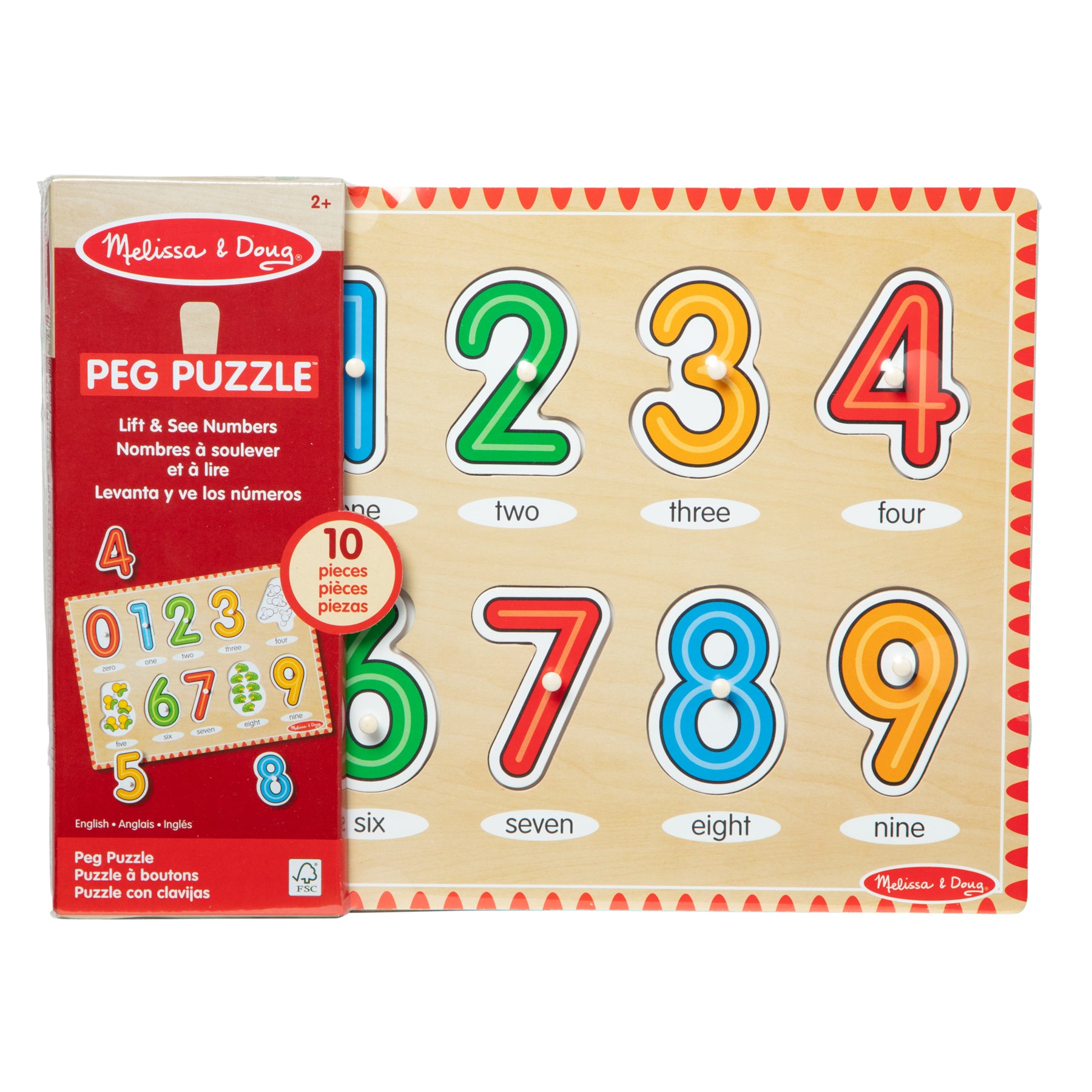 Melissa Doug See-Inside Numbers Wooden Peg Puzzle 10 pc