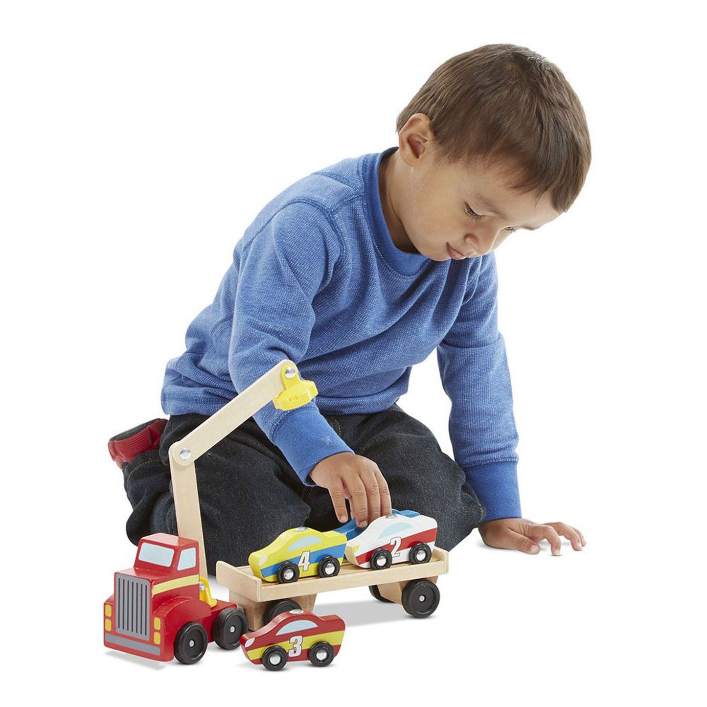 Melissa & Doug Magnetic Car Loader - Colorful Wooden Toy Set