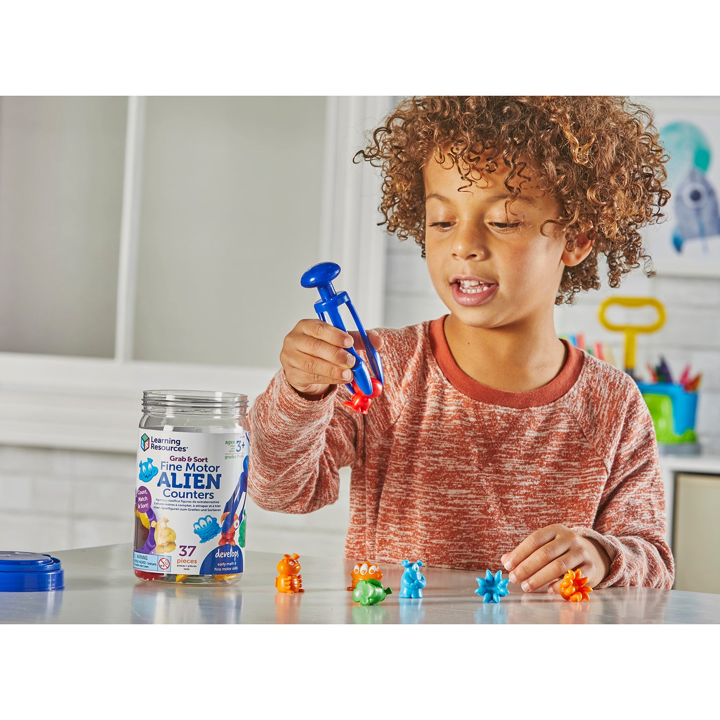 Learning Resources Grab & Sort Fine Motor Alien Counters - Galactic Shapes & Colors