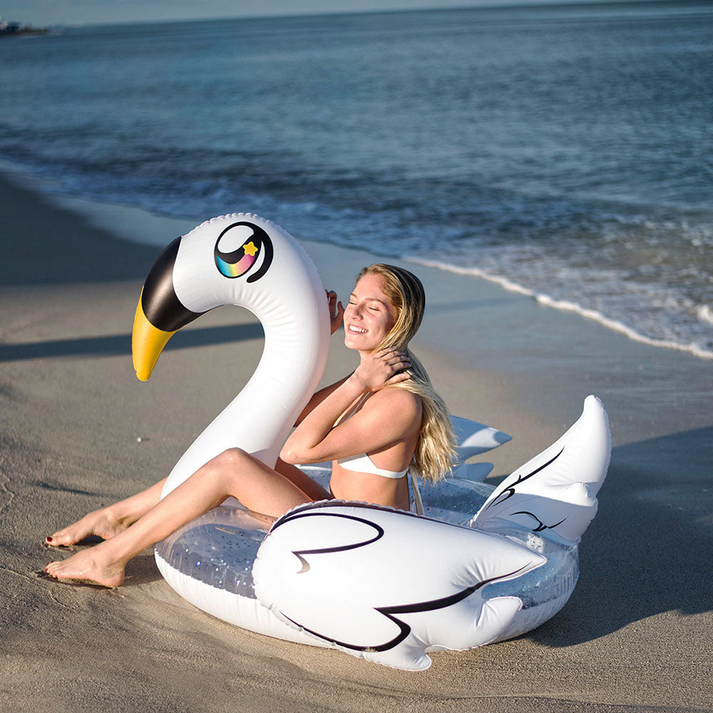 Silver Glitter Swan - 48" Jumbo Beach & Pool Tube