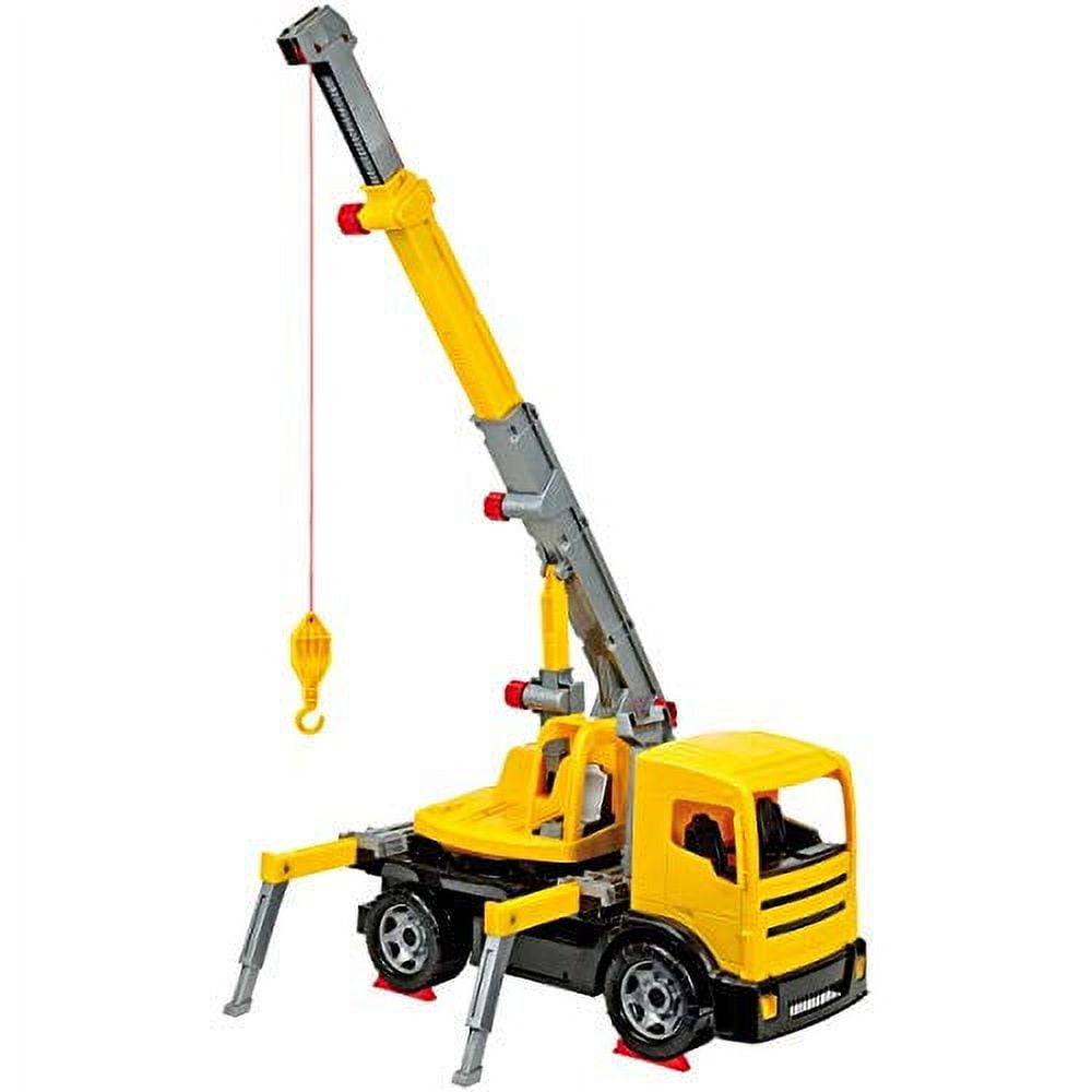 LENA Powerful Giants Toy Crane Truck - Extendable Boom, Yellow/Black, Ages 3+